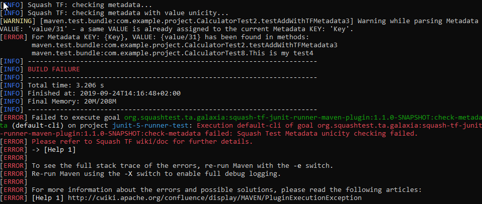 Check-metadata with Unicity checking build FAILURE
